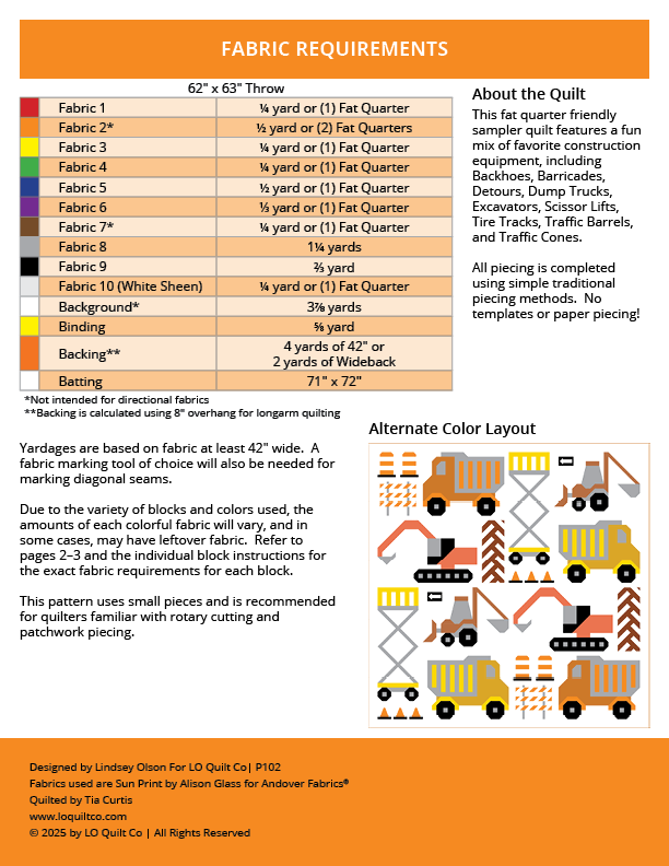 Dirt Diggers Quilt Pattern - PDF